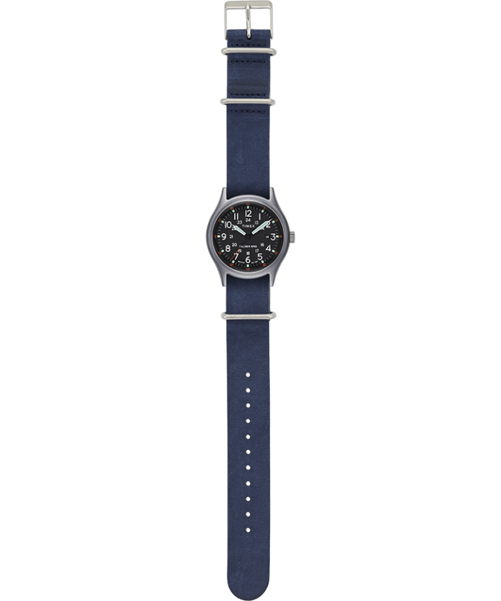 MK1 40mm Stonewashed Leather Strap Watch Silver-Tone/Blue/Black large
