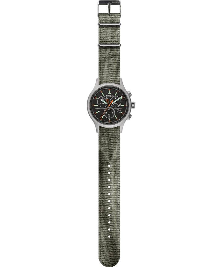 Allied Chronograph 42mm Fabric Strap Watch Silver-Tone/Black large