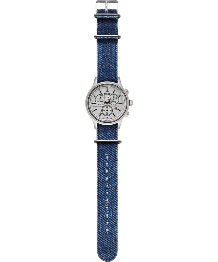 Allied Chronograph 42mm Stonewashed Denim Strap Watch Silver-Tone/Black/White large