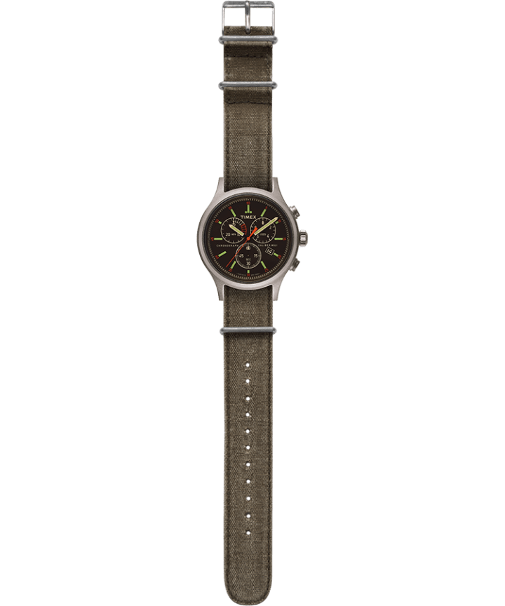 Allied Chronograph 42mm Stonewashed Fabric Strap Watch Silver-Tone/Black/Grey large