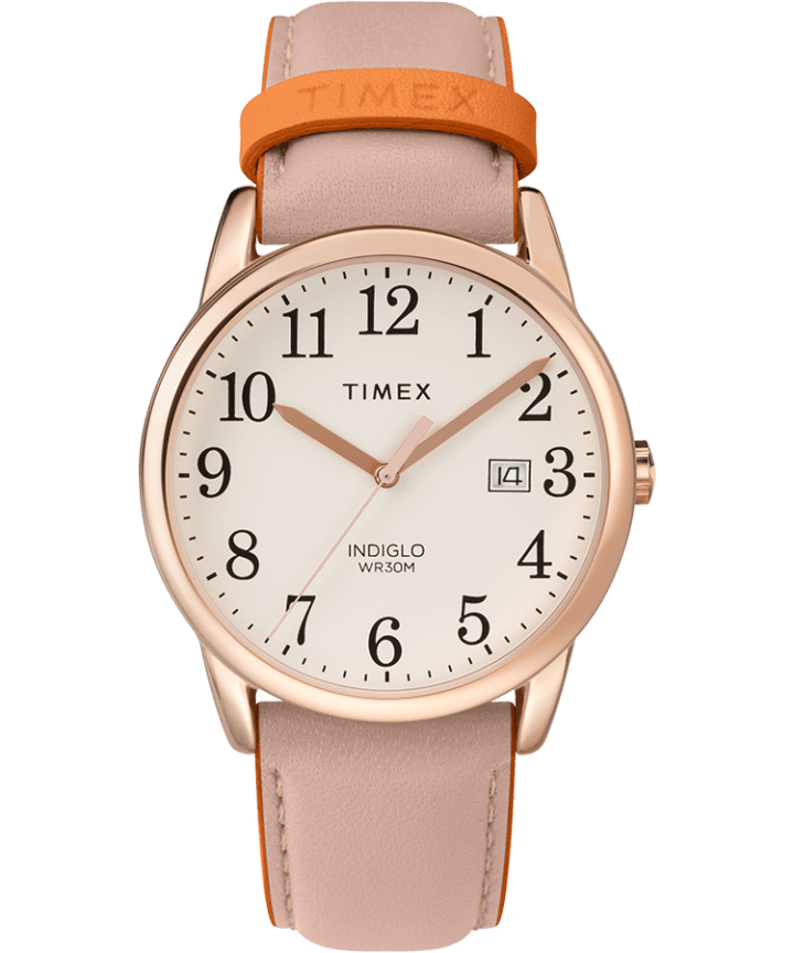 Easy Reader Color Pop 38mm Leather Strap Watch Rose-Gold-Tone/Pink/Cream large
