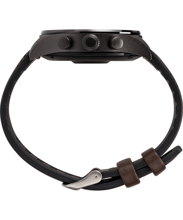 iConnect® by Timex Pro 43mm Leather Strap Smartwatch Gunmetal/Brown/Blue large