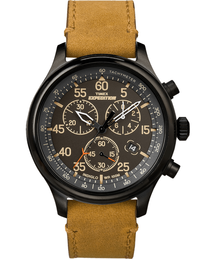 Expedition Field Chronograph 43mm Leather Strap Watch Black/Tan large