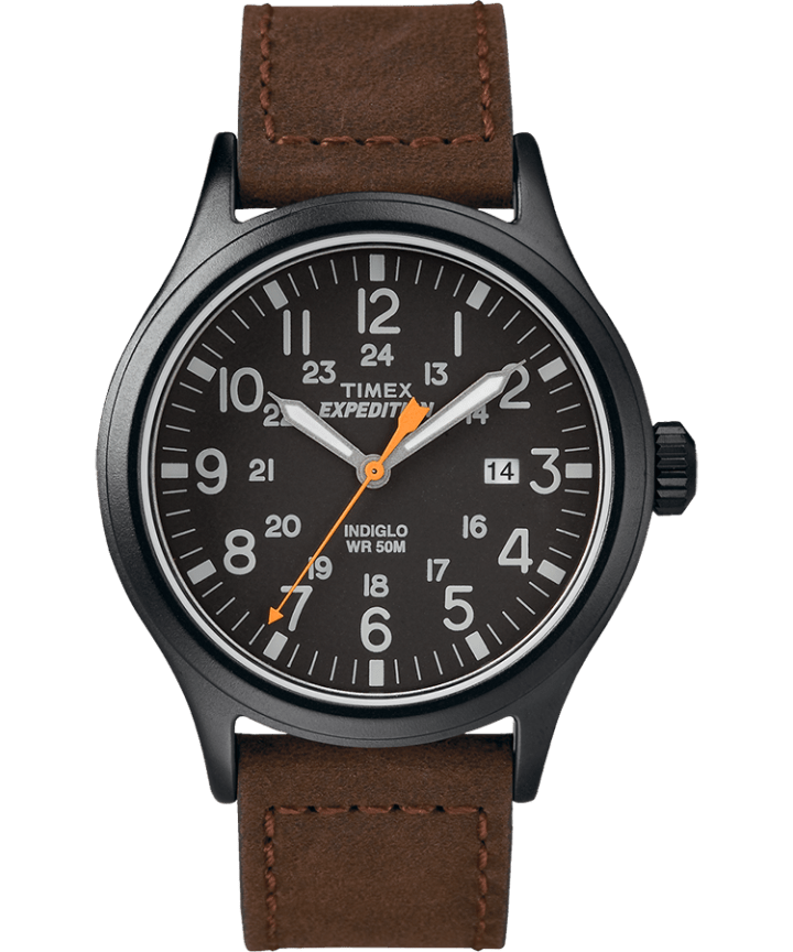 Expedition Scout 40mm Leather Strap Watch Black/Brown large
